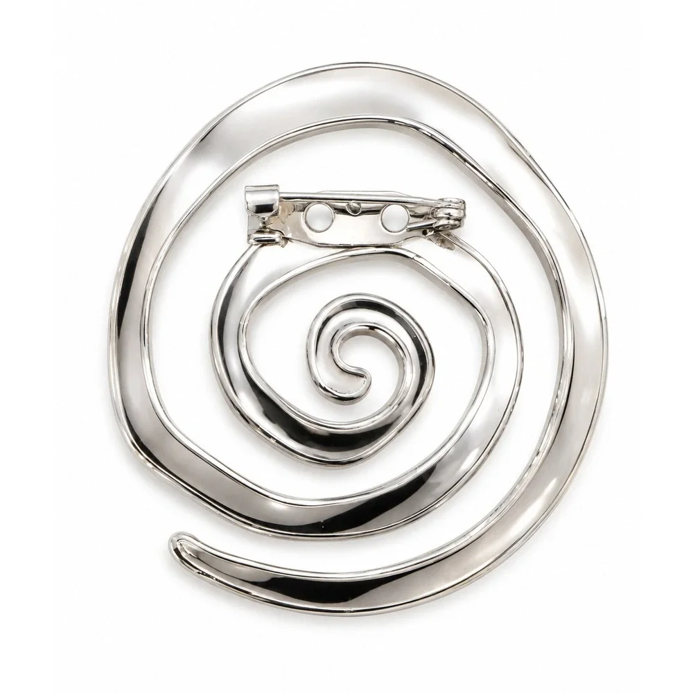 New Silver-Tone Spiral Swirl Brooch